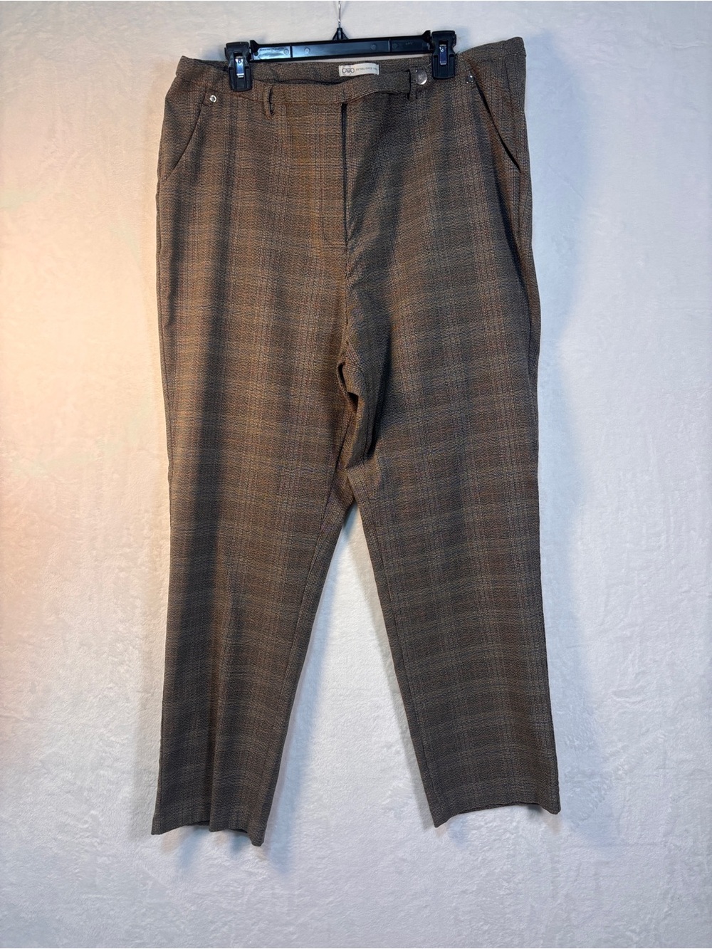 Cato Plaid Trousers Pants Womens Sz 20W Brown Check Tapered Career Stretch XL 20